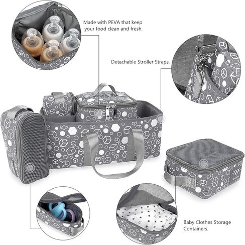 Baby Stroller Organizer Bag, Universal Stroller Caddy Organizer Large Space Multiple Pockets Stroller Bag Organizers with Insulated Pocket for Bottle, Diaper, Baby Items - Fit Most Strollers in Kuwait