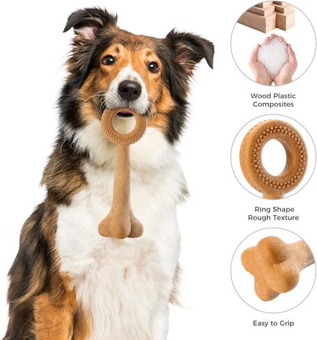 ألعاب مضغ للكلاب من تيكاتون للمضغ العدواني، لعبة حلقة تسنين متينة مصنوعة من مركبات بلاستيكية خشبية، ألعاب قوية للكلاب للسلالات المتوسطة والكبيرة in Kuwait