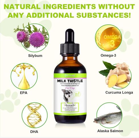 شوك الحليب للكلاب، يدعم الكبد للكلاب، يساعد التخلص من سموم الكبد على حماية الكبد، مكملات صحة الحيوانات الأليفة مع زيت السلمون، أوميغا 3 EPA وDHA، مستخلص جذر الكركم، نكهة لحم الخنزير المقدد - 2 عبوة × 2 أونصة سائلة in Kuwait