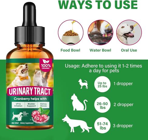 Urinary Tract Infection Treatment for Dǒg & Cat,Natural Treatment Drops for Preventing Urinary Incontinence & Bladder Stones,Fully Protect The Kidney Health 60ML in Kuwait