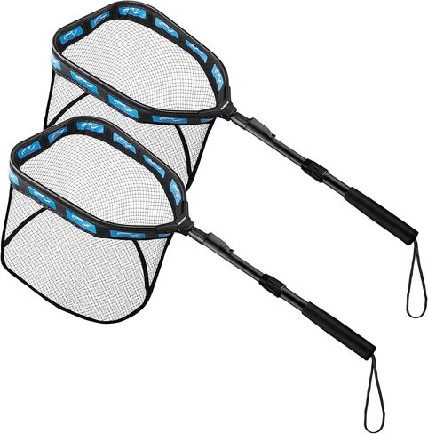 PLUSINNO Floating Fishing Net for Steelhead, Salmon, Fly, Kayak, Catfish, Bass, Trout Fishing, Rubber Coated Landing Net for Easy Catch & Release, Compact & Foldable for Easy Transportation & in Kuwait