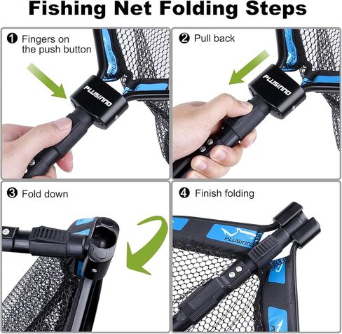 PLUSINNO Floating Fishing Net for Steelhead, Salmon, Fly, Kayak, Catfish, Bass, Trout Fishing, Rubber Coated Landing Net for Easy Catch & Release, Compact & Foldable for Easy Transportation & in Kuwait
