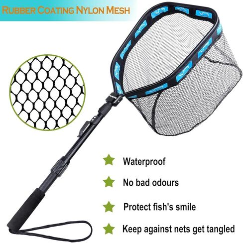 PLUSINNO Floating Fishing Net for Steelhead, Salmon, Fly, Kayak, Catfish, Bass, Trout Fishing, Rubber Coated Landing Net for Easy Catch & Release, Compact & Foldable for Easy Transportation & in Kuwait