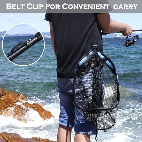 PLUSINNO Floating Fishing Net for Steelhead, Salmon, Fly, Kayak, Catfish, Bass, Trout Fishing, Rubber Coated Landing Net for Easy Catch & Release, Compact & Foldable for Easy Transportation & in Kuwait