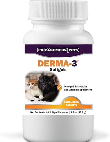 PICCARDMEDS4PETS Derma-3 كبسولات هلامية أوميجا 3 للكلاب والقطط الصغيرة 60 قيراط in Kuwait