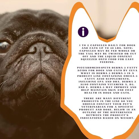 PICCARDMEDS4PETS Derma-3 كبسولات هلامية أوميجا 3 للكلاب والقطط الصغيرة 60 قيراط in Kuwait