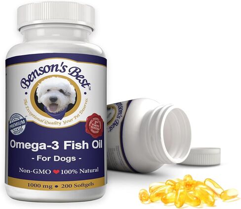Benson's Best Omega 3 Fish Oil for Cats & Small Dogs - 200 Softgels 500mg - 43% More Omega 3 Fatty Acids Than Salmon Oil - 100% Pure, Non-GMO, Natural Pet Food Dog Fish Oil Supplements in Saudi Arabia