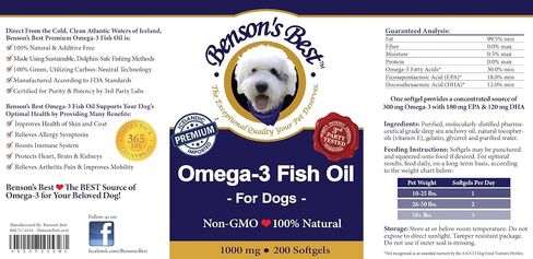 Benson's Best Omega 3 Fish Oil for Cats & Small Dogs - 200 Softgels 500mg - 43% More Omega 3 Fatty Acids Than Salmon Oil - 100% Pure, Non-GMO, Natural Pet Food Dog Fish Oil Supplements in Saudi Arabia