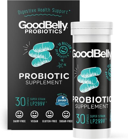GoodBelly Probiotic Supplement for Digestive Health Support - Includes 10 Billion Live & Active Cultures of Lactobacillus Plantarum – Vegan Probiotic (30 Capsules per Bottle) in Saudi Arabia