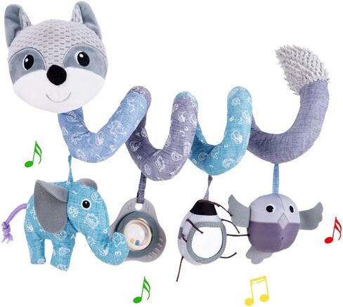 Car Seat Toys for Infants, Musical Sensory Hanging Baby Toys Mobile | Newborns Plush Spiral Toys for Stroller Crib Bar Bassinet Car Seat Mobile with Music Box BB Squeaker Rattles- Orange Fox in Saudi Arabia