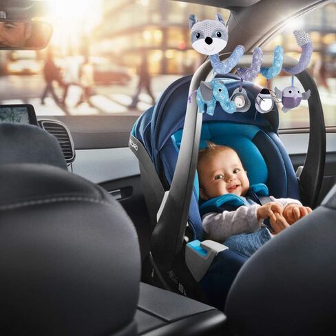 Car Seat Toys for Infants, Musical Sensory Hanging Baby Toys Mobile | Newborns Plush Spiral Toys for Stroller Crib Bar Bassinet Car Seat Mobile with Music Box BB Squeaker Rattles- Orange Fox in Saudi Arabia