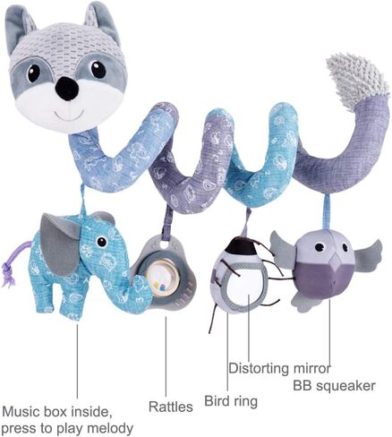 Car Seat Toys for Infants, Musical Sensory Hanging Baby Toys Mobile | Newborns Plush Spiral Toys for Stroller Crib Bar Bassinet Car Seat Mobile with Music Box BB Squeaker Rattles- Orange Fox in Saudi Arabia