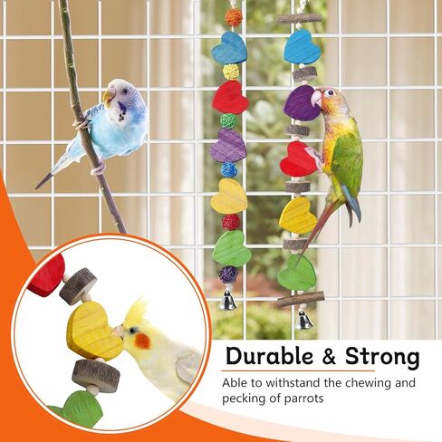 Alphatool 22.8" Bird Toys- Heart-Shaped Parrot Toys for Small & Medium Birds, Natural Wooden Bird Chewing Cage Toys for Parakeets Cockatiel Conures Lovebirds Budgie (2Pcs) in Kuwait