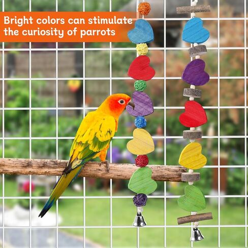 Alphatool 22.8" Bird Toys- Heart-Shaped Parrot Toys for Small & Medium Birds, Natural Wooden Bird Chewing Cage Toys for Parakeets Cockatiel Conures Lovebirds Budgie (2Pcs) in Kuwait