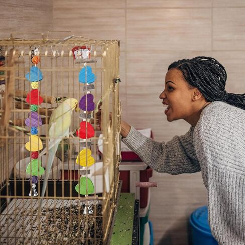 Alphatool 22.8" Bird Toys- Heart-Shaped Parrot Toys for Small & Medium Birds, Natural Wooden Bird Chewing Cage Toys for Parakeets Cockatiel Conures Lovebirds Budgie (2Pcs) in Kuwait