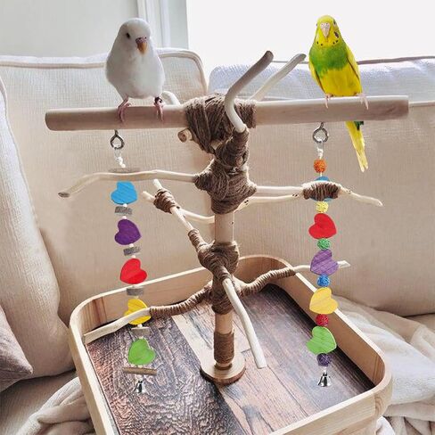 Alphatool 22.8" Bird Toys- Heart-Shaped Parrot Toys for Small & Medium Birds, Natural Wooden Bird Chewing Cage Toys for Parakeets Cockatiel Conures Lovebirds Budgie (2Pcs) in Kuwait