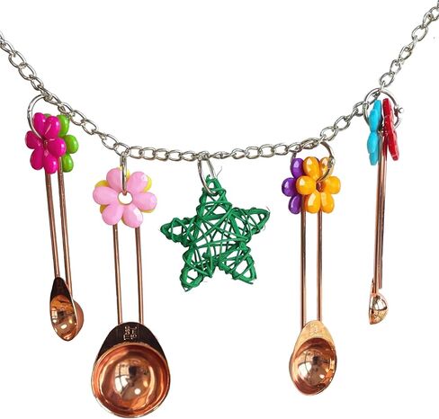 GILYGI ملعقة معلقة من الفولاذ المقاوم للصدأ باللون الذهبي الوردي وألعاب زهرة الأكريليك الملونة تُبهج لعبة طائر الببغاء الصغيرة والمتوسطة والكبيرة والببغاء الرمادي الأفريقي والأمازون الكونيور والطيور المشابهة in Kuwait