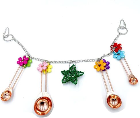 GILYGI ملعقة معلقة من الفولاذ المقاوم للصدأ باللون الذهبي الوردي وألعاب زهرة الأكريليك الملونة تُبهج لعبة طائر الببغاء الصغيرة والمتوسطة والكبيرة والببغاء الرمادي الأفريقي والأمازون الكونيور والطيور المشابهة in Kuwait