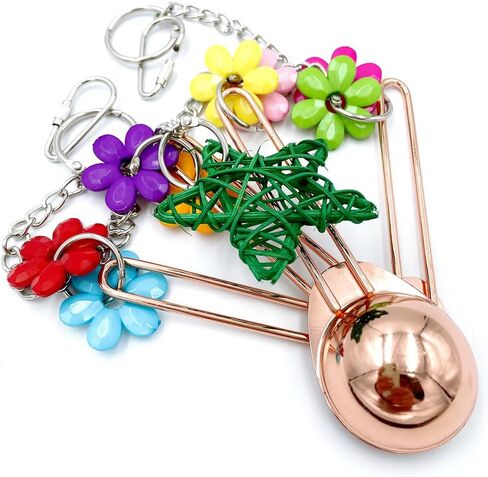 GILYGI ملعقة معلقة من الفولاذ المقاوم للصدأ باللون الذهبي الوردي وألعاب زهرة الأكريليك الملونة تُبهج لعبة طائر الببغاء الصغيرة والمتوسطة والكبيرة والببغاء الرمادي الأفريقي والأمازون الكونيور والطيور المشابهة in Kuwait