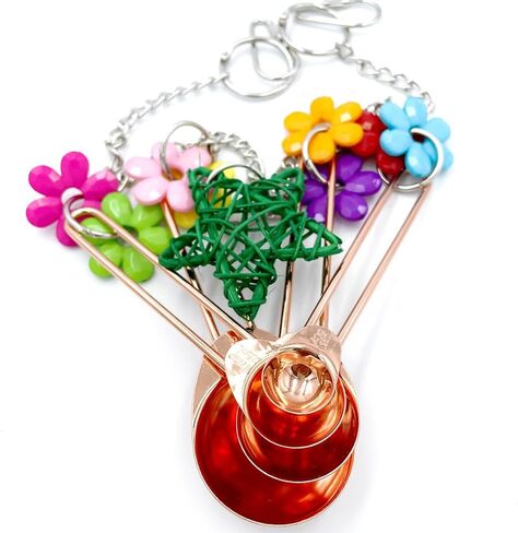 GILYGI ملعقة معلقة من الفولاذ المقاوم للصدأ باللون الذهبي الوردي وألعاب زهرة الأكريليك الملونة تُبهج لعبة طائر الببغاء الصغيرة والمتوسطة والكبيرة والببغاء الرمادي الأفريقي والأمازون الكونيور والطيور المشابهة in Kuwait