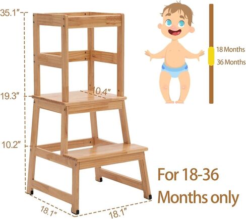 مقعد خطوة للمطبخ للأطفال مع حاجز أمان، هيكل من الخشب الصلب مقعد تعلم للأطفال الصغار، برج مقعد مطبخ للأطفال الصغار من مونتيسوري (أبيض) in Kuwait