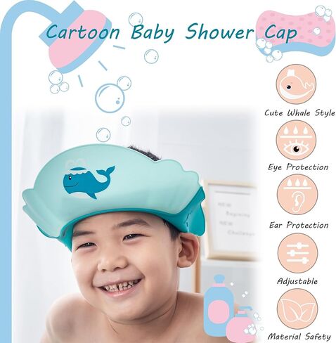 Baby Shower Cap Shield, Shower Cap for Kids, Visor Hat for Eye and Ear Protection for 0-9 Years Old Children,Cute whale shape Makes the Baby Bath More Fun (Orange) in Kuwait