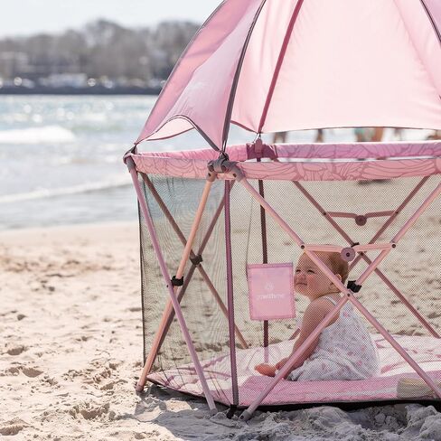 Baby Delight Go With Me Eclipse Mesh Portable Playard | Playpen | Sun Canopy | Indoor and Outdoor | Watercolor Stripe Base in Saudi Arabia