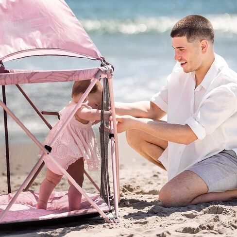 Baby Delight Go With Me Eclipse Mesh Portable Playard | Playpen | Sun Canopy | Indoor and Outdoor | Watercolor Stripe Base in Saudi Arabia