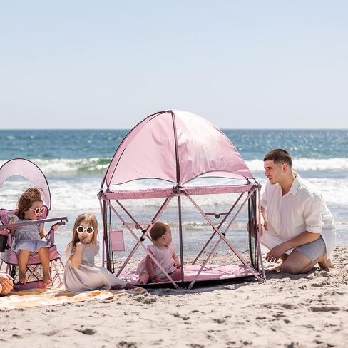 Baby Delight Go With Me Eclipse Mesh Portable Playard | Playpen | Sun Canopy | Indoor and Outdoor | Watercolor Stripe Base in Saudi Arabia