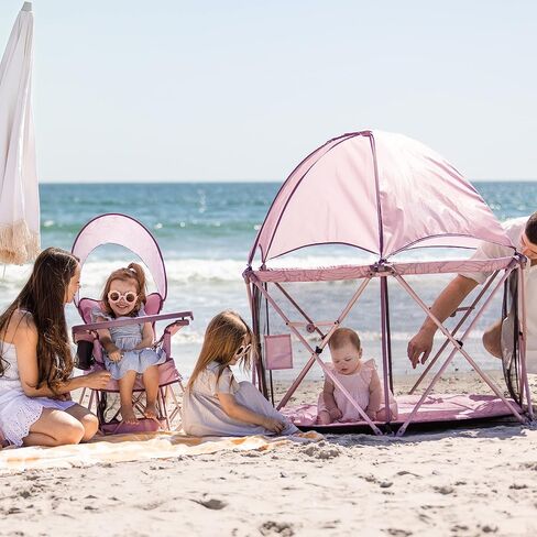 Baby Delight Go With Me Eclipse Mesh Portable Playard | Playpen | Sun Canopy | Indoor and Outdoor | Watercolor Stripe Base in Saudi Arabia