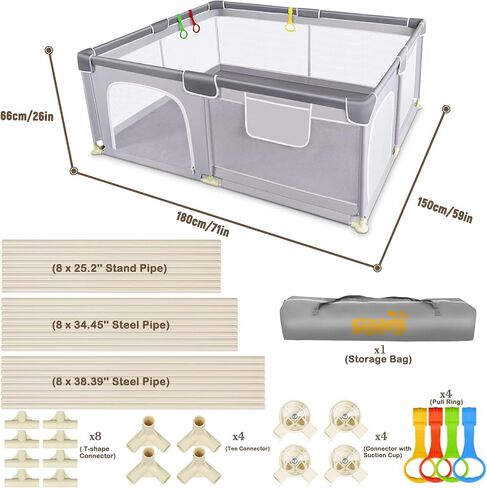 Baby Playpen 71"×59", Extra Large Play Pen Playard for Babies and Toddlers Indoor & Outdoor Safety Play Yard Area, Kid Sturdy Play Center Fence with Soft Breathable Mesh, Playpen for Toddlers in Saudi Arabia
