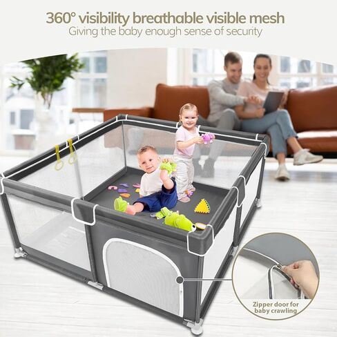 Jixrolyn Small Playpen for Babies and Toddlers, 36"x36", Soft Breathable Mesh, Anti-Slip Base, Mini Baby Play Yard with Pull-Up Ring in Saudi Arabia