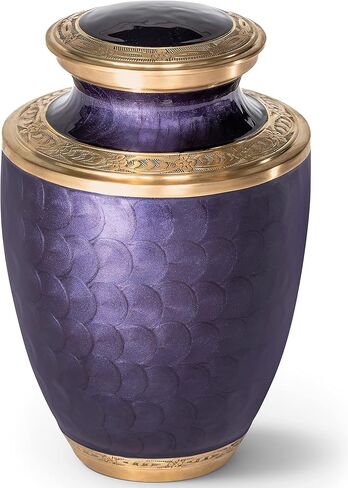 Cremation Urn for Adults - Purple and Gold Funeral Ashes Container - Made of Brass - for Men and Women up to 200lbs - Handcrafted in Kuwait