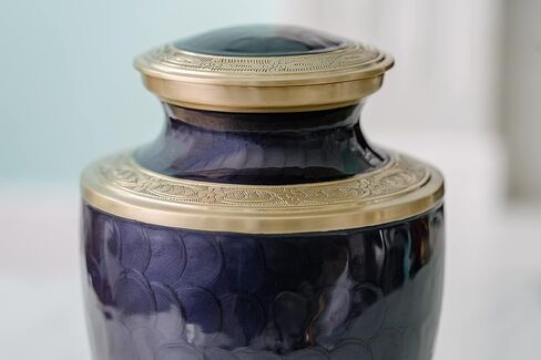 Cremation Urn for Adults - Purple and Gold Funeral Ashes Container - Made of Brass - for Men and Women up to 200lbs - Handcrafted in Kuwait