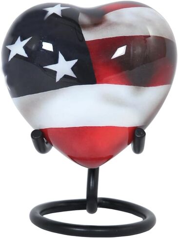 الجرار حرق الجثث على شكل قلب العلم الأمريكي | جرة حرق جثث القلب الصغيرة الوطنية مع حامل وحقيبة مخملية | تذكار رماد جرة الجنازة التذكارية للبشر والحيوانات الأليفة | جرة القلب الزخرفية المصنوعة يدويا in Kuwait