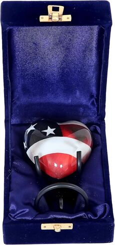 الجرار حرق الجثث على شكل قلب العلم الأمريكي | جرة حرق جثث القلب الصغيرة الوطنية مع حامل وحقيبة مخملية | تذكار رماد جرة الجنازة التذكارية للبشر والحيوانات الأليفة | جرة القلب الزخرفية المصنوعة يدويا in Kuwait