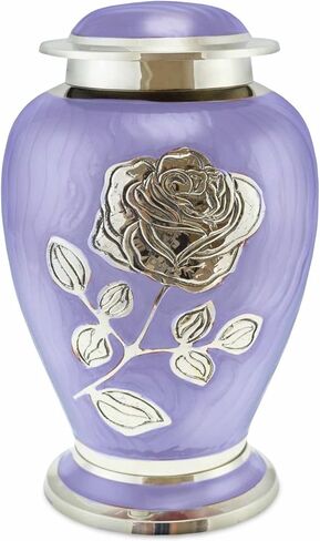 Ansons Urns Silver Rose Cremation Urn - جرة جنازة مع زهرة كبيرة على المينا - جرة دفن للرماد البشري مقاس البالغين - نحاس 100% (بني) in Saudi Arabia