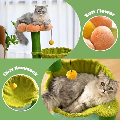 PET Wonderland Small Cat Hammock Tree Cat Activity Tree with Scratching Post Small Cat Tree Hammock Small Cat Trees for Kittens Cat Tree Tower Small Cat Bed Tower Cute Cat Tree Flower in Kuwait