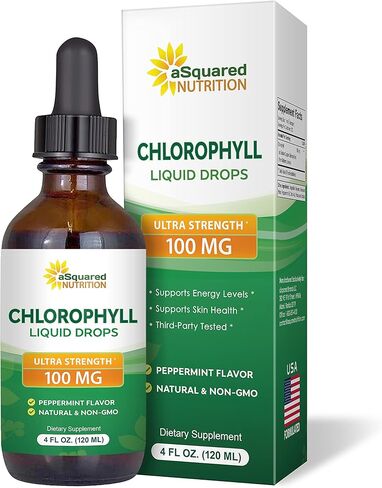 قطرات سائلة من الكلوروفيل للتغذية من aSquared - الكلوروفيل السائل الطبيعي للمياه - مكمل نباتي عشبي نقي بديل للكبسولات والحبوب والعلكة والمسحوق - 4 أونصة سائلة in Kuwait