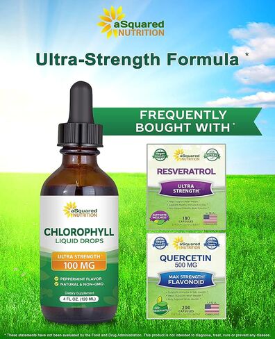 قطرات سائلة من الكلوروفيل للتغذية من aSquared - الكلوروفيل السائل الطبيعي للمياه - مكمل نباتي عشبي نقي بديل للكبسولات والحبوب والعلكة والمسحوق - 4 أونصة سائلة in Kuwait