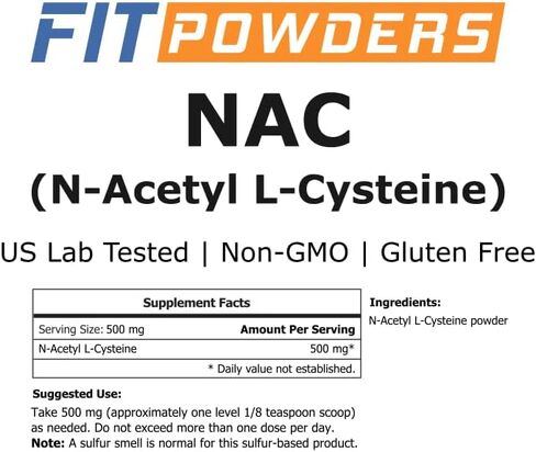 مسحوق FitPowders N-Acetyl L-Cysteine ​​(NAC) - مغرفة متضمنة (250 جرام) in Kuwait