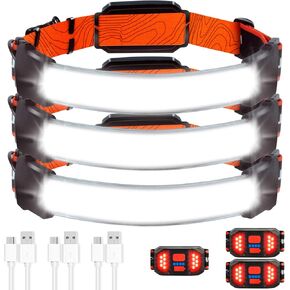 ALFU كشاف أمامي قابل لإعادة الشحن، 2 حزمة 240 درجة شعاع عريض فائق السطوع للرأس مقاوم للماء USB خفيف الوزن قابل للتعديل مصباح الرأس مع ضوء خلفي أحمر آمن للتخييم وركوب الدراجات والجري والصيد in Kuwait