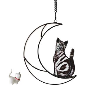 YULAIKUAI Cat Memorial Gifts Stained Glass Cat Suncatcher Cat Died Sympathy Gifts for Cats for Cat Lovers Including a Ceramic Cat Statue