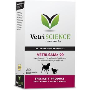 VetriScience SAMe Liver Health Tablets, 225 mg S-Adenosyl-Methionine Liver Health and Detox Supplement for Medium and Large Breed Dogs, Glutathione Antioxidant Liver Support, 30 Count