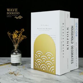 QiMing Ukiyoe Auspicious Clouds Bookends for Books,2 Pair Metal Wavy Pattern Book Holders for Office Shelves Adults & Kids Gift(Gold*2) in Kuwait