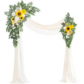 Muhanjia Artificial Arch Flowers Kit(Pack of 4),2Pcs Artificial Flower Arch Decor, 2Pcs Drapes, Ceremony and Reception Background Rose Decoration, Grayish Blue Floral Outdoor Party Decor