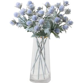 3 Pack Artificial Thistle Flowers Eryngiums Faux Plants Floral Tree Picks Christmas Greenery Picks and Sprays for Garden Wedding Prom Party Bouquet Floral Arrangement (Blue)