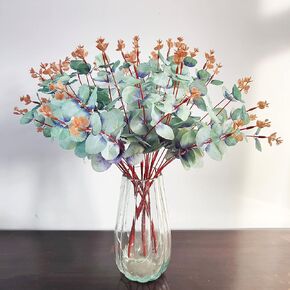NOLAST 19" Faux Eucalyptus Leaves Stems Fake Silver Dollar Eucalyptus Leaves Branches Artificial Flowers for Home Party Wedding Decoration 3 Pieces (White)