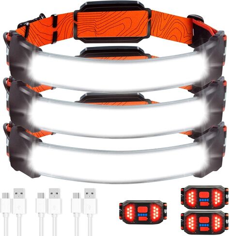 ALFU كشاف أمامي قابل لإعادة الشحن، 2 حزمة 240 درجة شعاع عريض فائق السطوع للرأس مقاوم للماء USB خفيف الوزن قابل للتعديل مصباح الرأس مع ضوء خلفي أحمر آمن للتخييم وركوب الدراجات والجري والصيد in Kuwait