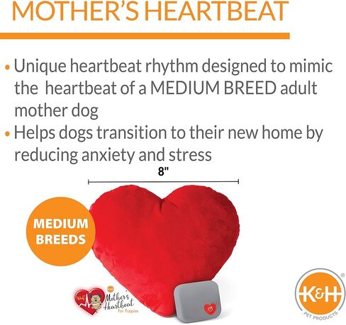 K&H Pet Products لعبة تهدئة نبضات قلب الأم للكلاب، وسادة على شكل قلب، حمراء متوسطة الحجم، مقاس 8 بوصة in Kuwait